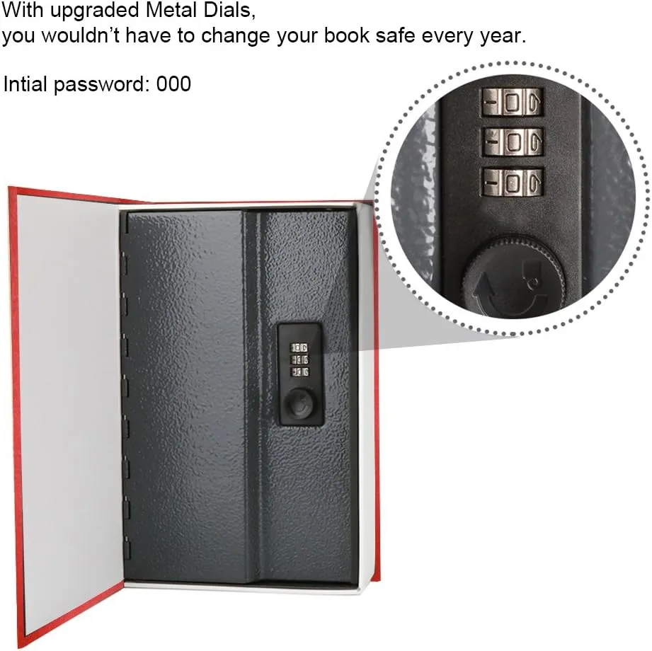 Book Safe with Combination Lock - Jssmst Home Dictionary Diversion Metal Safe Box for Home Office Code Lock Money Box High Capacity, 9.5 x 6.2 x 2.2 inch, SM-BS0404L, Red Large