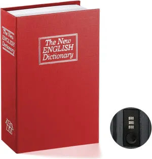 Book Safe with Combination Lock - Jssmst Home Dictionary Diversion Metal Safe Box for Home Office Code Lock Money Box High Capacity, 9.5 x 6.2 x 2.2 inch, SM-BS0404L, Red Large