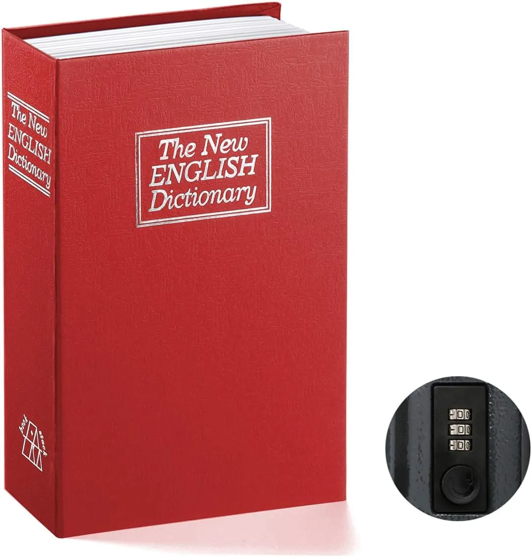 Book Safe with Combination Lock - Jssmst Home Dictionary Diversion Metal Safe Box for Home Office Code Lock Money Box High Capacity, 9.5 x 6.2 x 2.2 inch, SM-BS0404L, Red Large