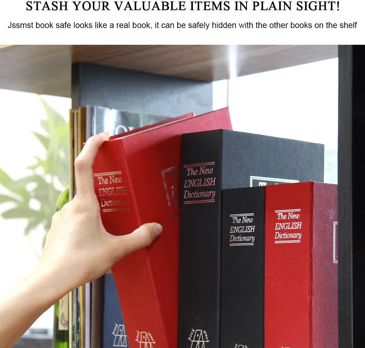 Book Safe with Combination Lock - Jssmst Home Dictionary Diversion Metal Safe Box for Home Office Code Lock Money Box High Capacity, 9.5 x 6.2 x 2.2 inch, SM-BS0404L, Red Large