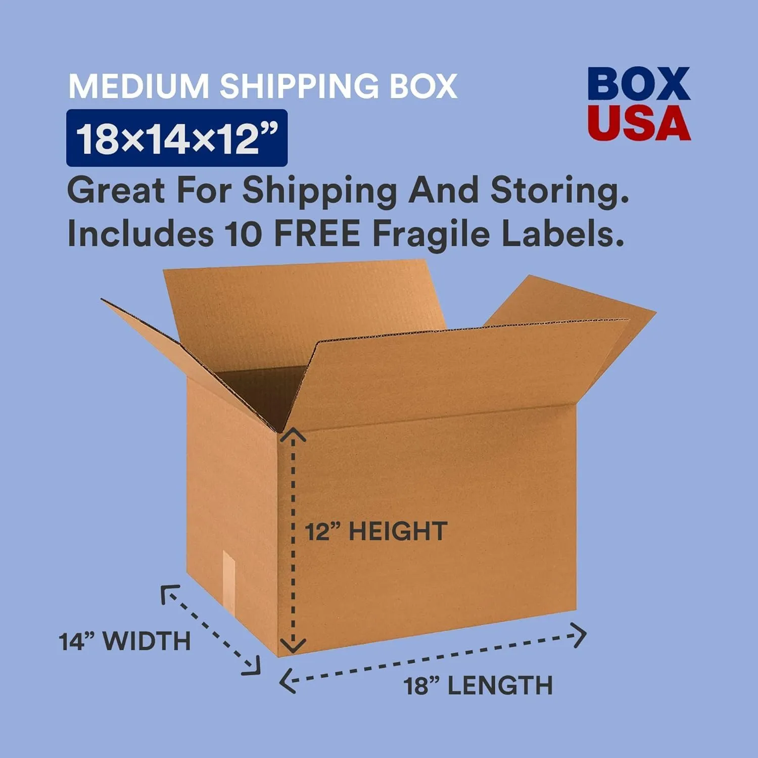 BOX USA Moving Boxes Medium 18"L x 14"W x 12"H 20-Pack | Corrugated Cardboard Box for Shipping, Mailing, Packing, Packaging and Storage