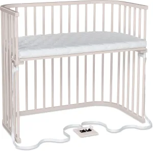 Boxspring XXL Side Bed Made of Solid Beech Wood/Compact & Transformable/Cot Bed Height Fully Adjustable/Grows with Your Child (Beige Painted) / Includes Mattress