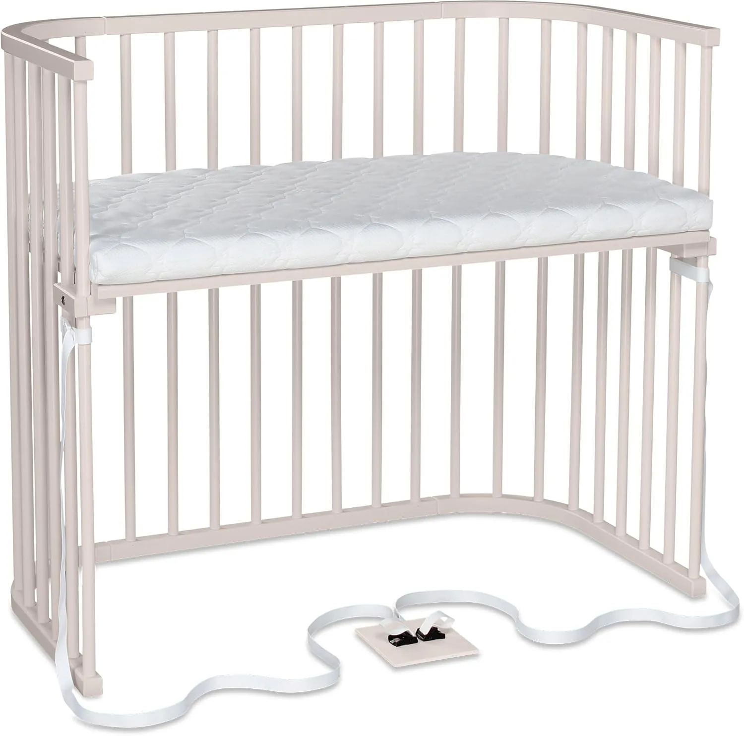 Boxspring XXL Side Bed Made of Solid Beech Wood/Compact & Transformable/Cot Bed Height Fully Adjustable/Grows with Your Child (Beige Painted) / Includes Mattress