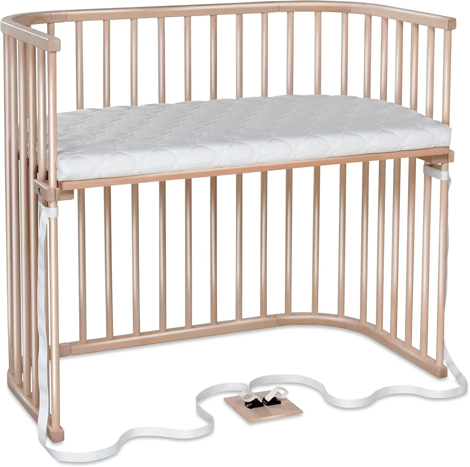 Boxspring XXL Side Bed Made of Solid Beech Wood/Compact & Transformable/Cot Bed Height Infinitely Adjustable/Grows with Your Child (Natural Varnish) / Includes Mattress