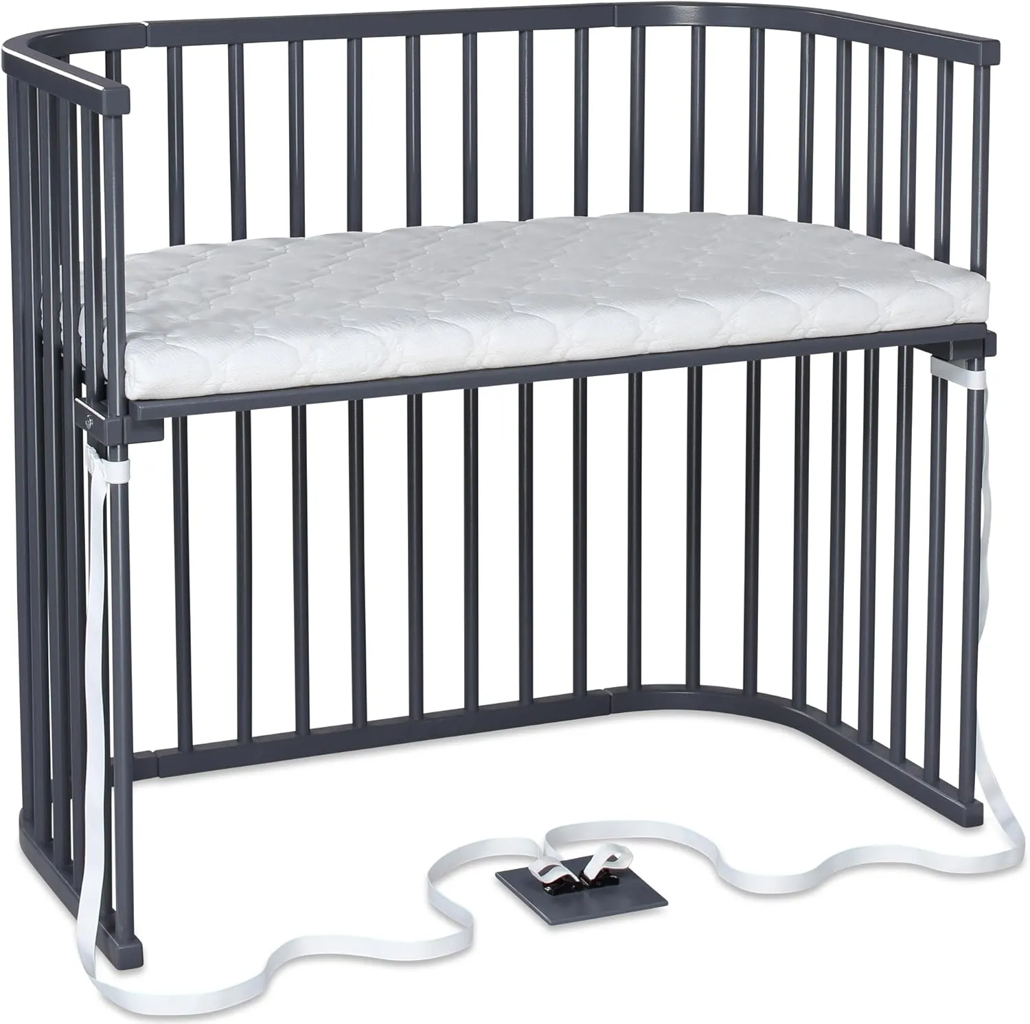 Boxspring XXL Side Bed Made of Solid Beech Wood/Compact & Transformable/Cot Bed Height Infinitely Adjustable/Grows with Your Child (Painted Slate Grey) / Includes Mattress