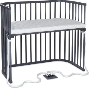 Boxspring XXL Side Bed Made of Solid Beech Wood/Compact & Transformable/Cot Bed Height Infinitely Adjustable/Grows with Your Child (Painted Slate Grey) / Includes Mattress