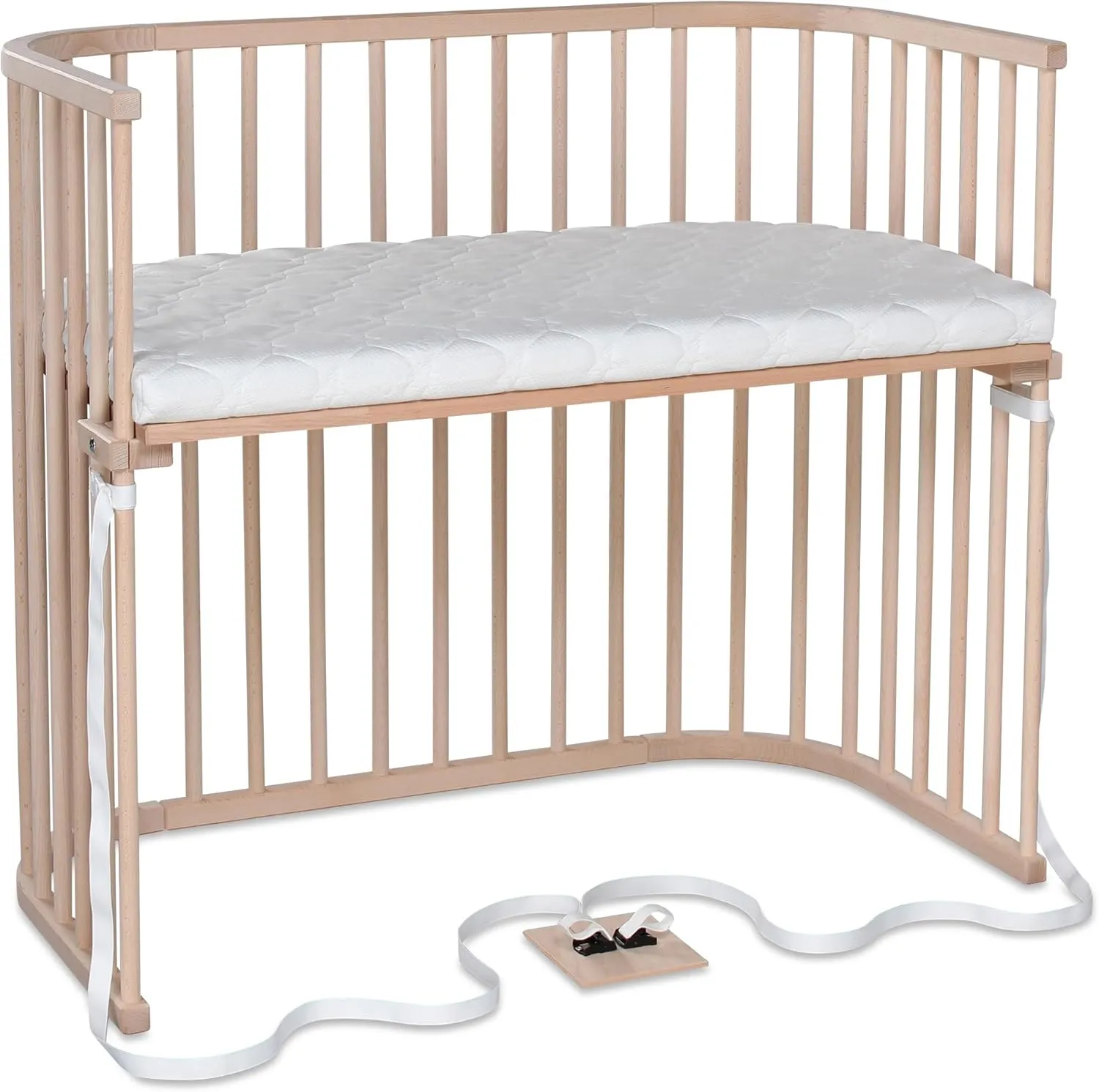 Boxspring XXL Side Bed Made of Solid Beech Wood/Compact & Transformable/Cot Height Infinitely Adjustable/Grows with Your Child (Natural Untreated) / Includes Mattress