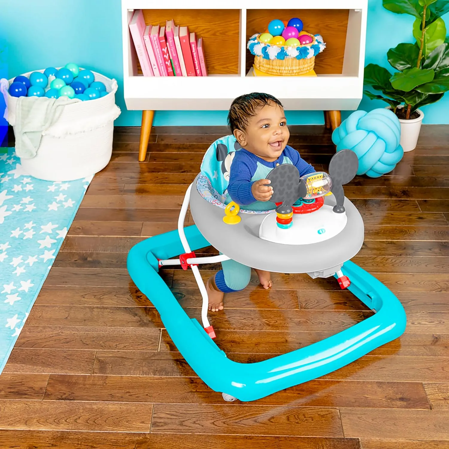 Bright Starts Disney Baby Mickey Mouse Original Bestie 2-in-1 Baby Activity Walker - Easy Fold Frame and Removable -Toy Station, 6 Months and up