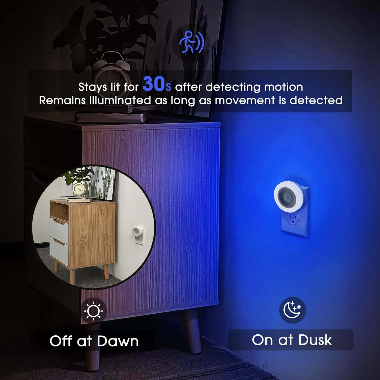 Briignite Motion Sensor Night Light Blue, [2 Pack] Night Lights Plug into Wall, Auto On/Off Motion Activation Nightlight, Energy-Saving 0.6W LED Blue Night Light, Ideal for Kids, Bedroom, Bathroom