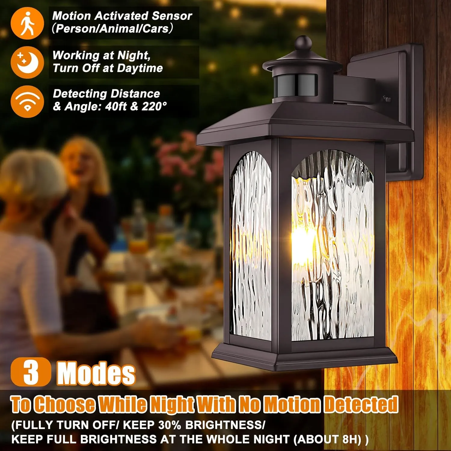Brown Motion Sensor Outdoor Wall Sconce - Smart Dusk to Dawn Outdoor Lighting, Oil Rubbed Bronze Outdoor Wall Lights & Exterior Light Fixtures, Porch Lights with Water Rippled Glass for Garage House