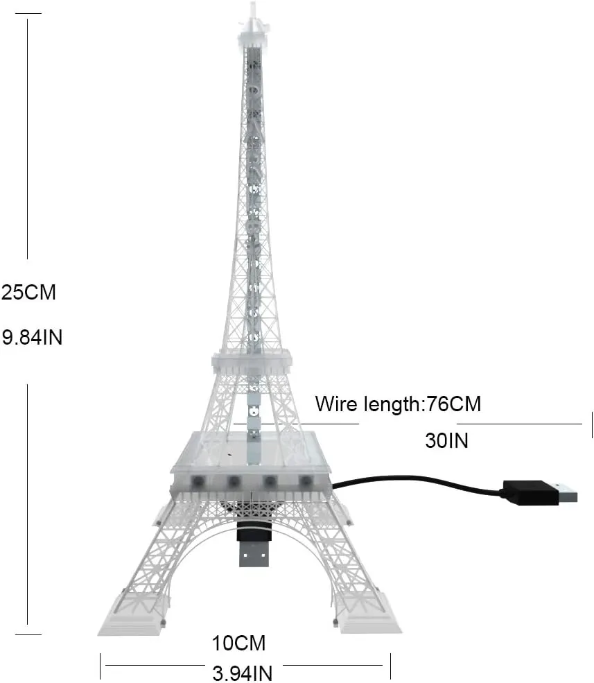 BTF-LIGHTING USB 5V Romance Eiffel Tower Built-in Color Changing Night Light 9.8inch 48 LED WS2812B RGB Mini Night Light Desk Table Lamp Birthday Gift Dream Color