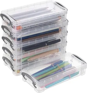 BTSKY Large Capacity Pencil Box, Office Supplies Storage Organizer Box, Brush Painting Pencils Storage Box Watercolor Pen Container Drawing Tools(6 Pack Clear)