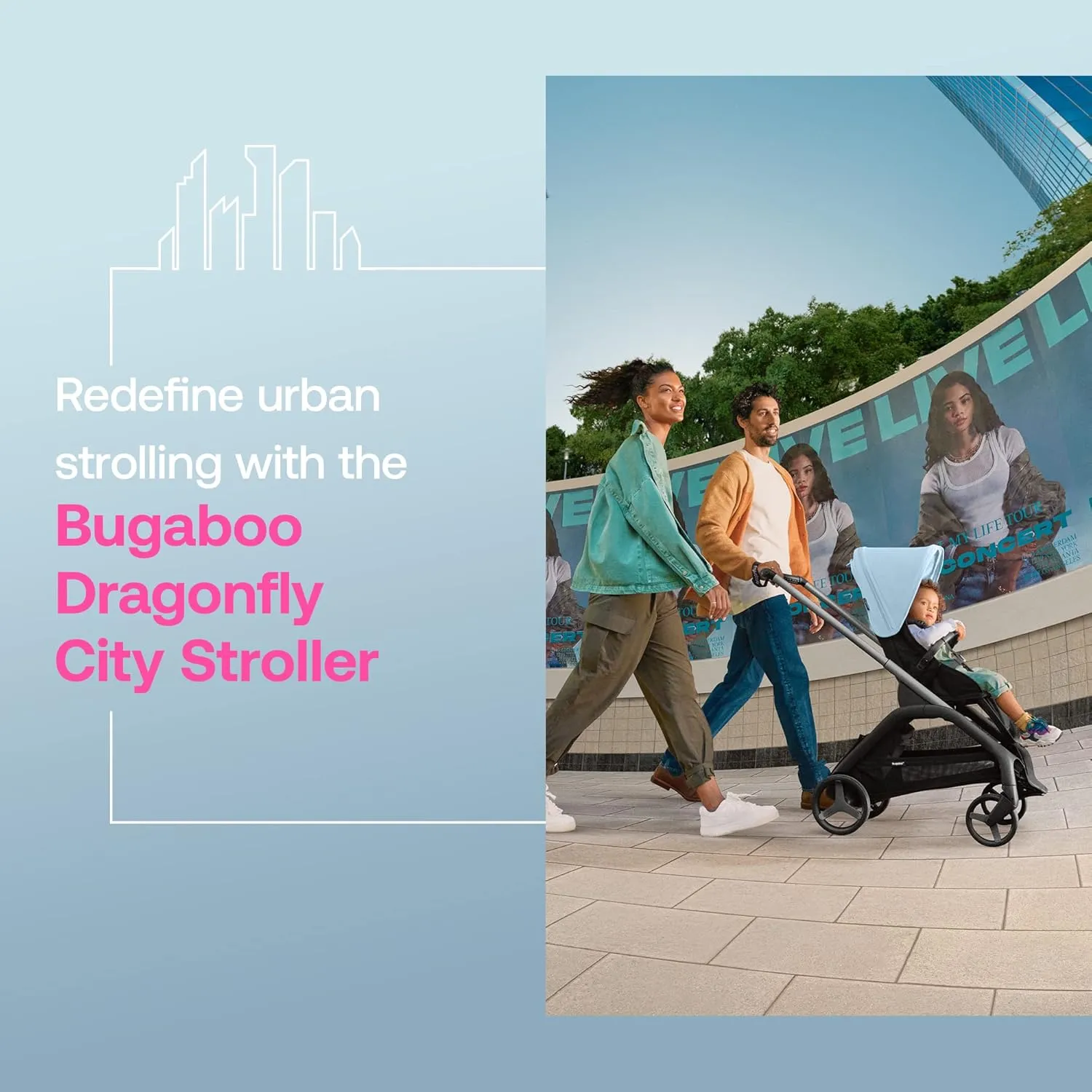 Bugaboo Dragonfly City Stroller, Lightweight Compact Baby Stroller with One Hand Easy Fold in Any Position, Full Suspension, XL Underseat Basket, Graphite Chassis and Grey Melange Sun Canopy