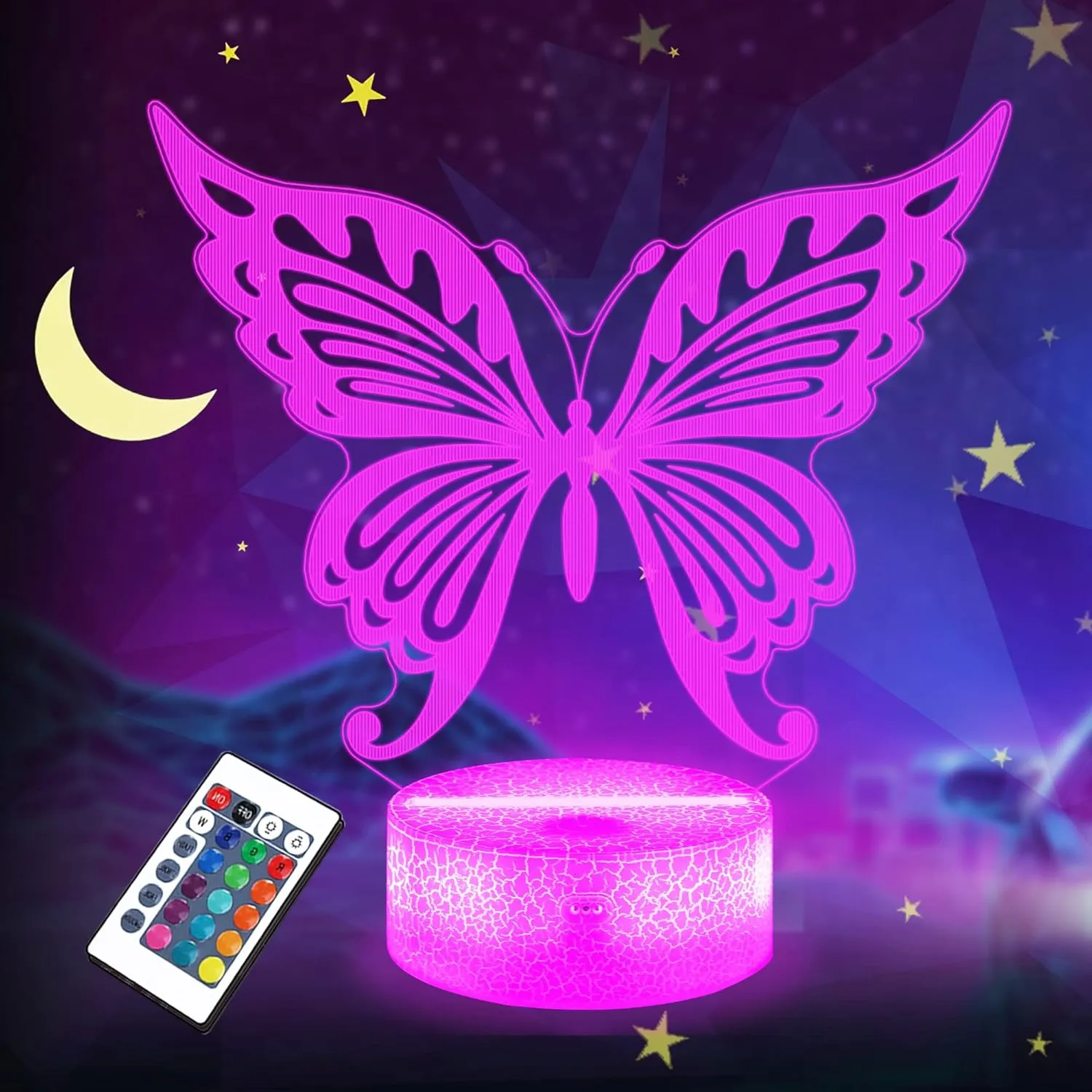 Butterfly Night Light, Butterfly Gifts for Kids Girls, Animal LED 3D Lamp Illusion with Remote Control 16 Colors Changing   Timer   Dim Function…