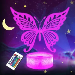 Butterfly Night Light, Butterfly Gifts for Kids Girls, Animal LED 3D Lamp Illusion with Remote Control 16 Colors Changing   Timer   Dim Function…