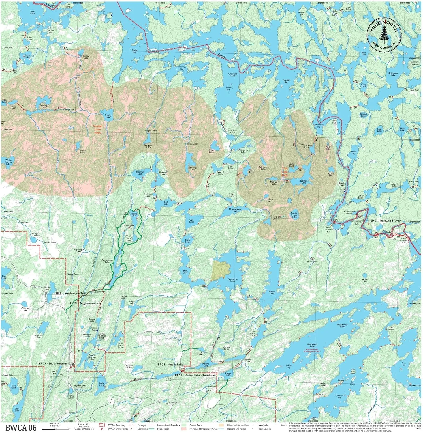 BWCA Map - BWCA 06 – Waterproof, Durable Cloth Map for Canoeing, Hiking, and Camping by True North Map Company
