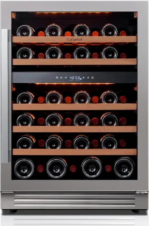 Ca'Lefort 24 Inch Dual Zone Wine Cooler Refrigerator - 46 Bottles Wine Fridge with Glass Door, Powerful Cooling Compressor Fridge with 3 LED Light for Home Office Bedroom Bar