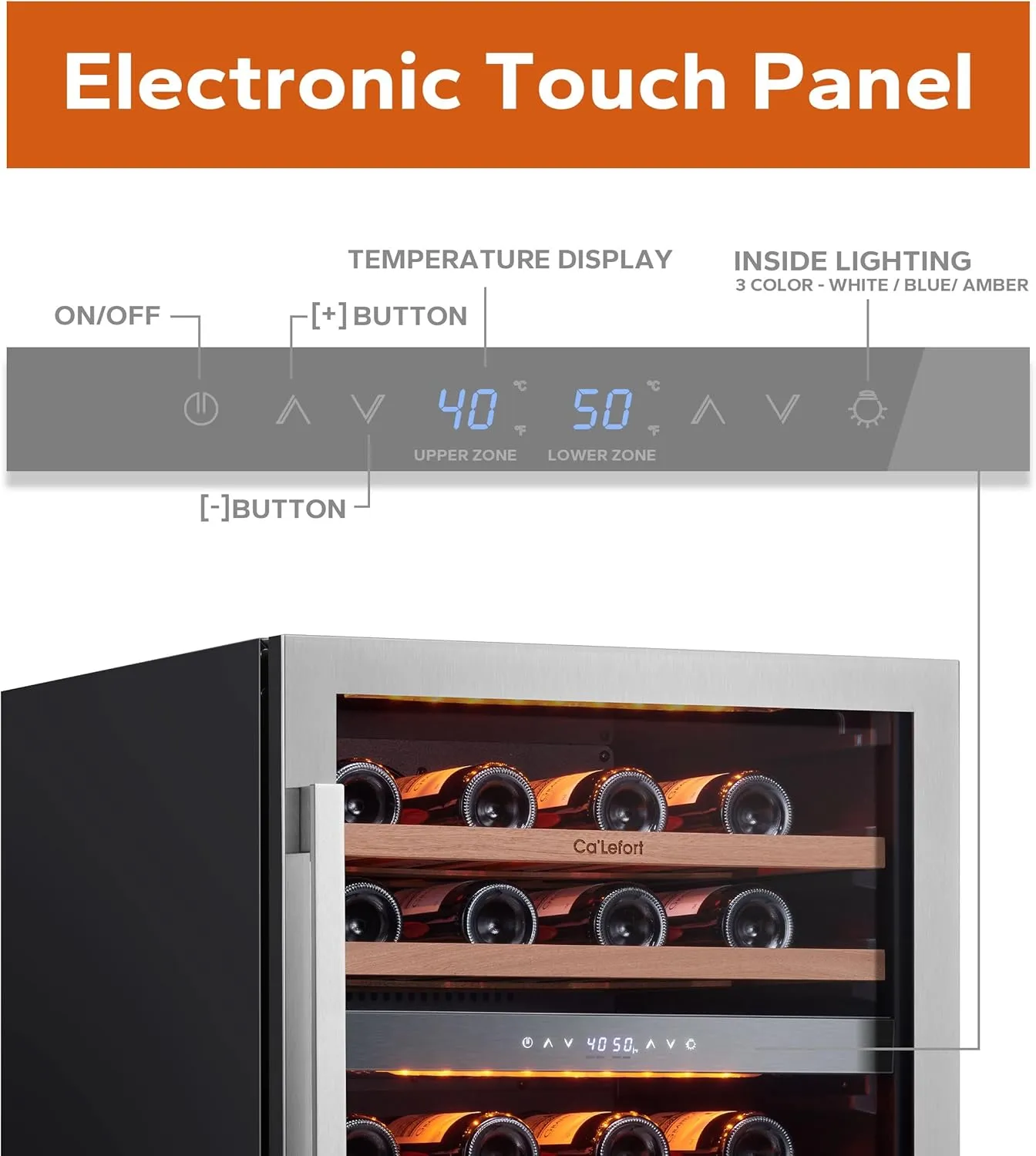 Ca'Lefort 24 Inch Dual Zone Wine Cooler Refrigerator - 46 Bottles Wine Fridge with Glass Door, Powerful Cooling Compressor Fridge with 3 LED Light for Home Office Bedroom Bar