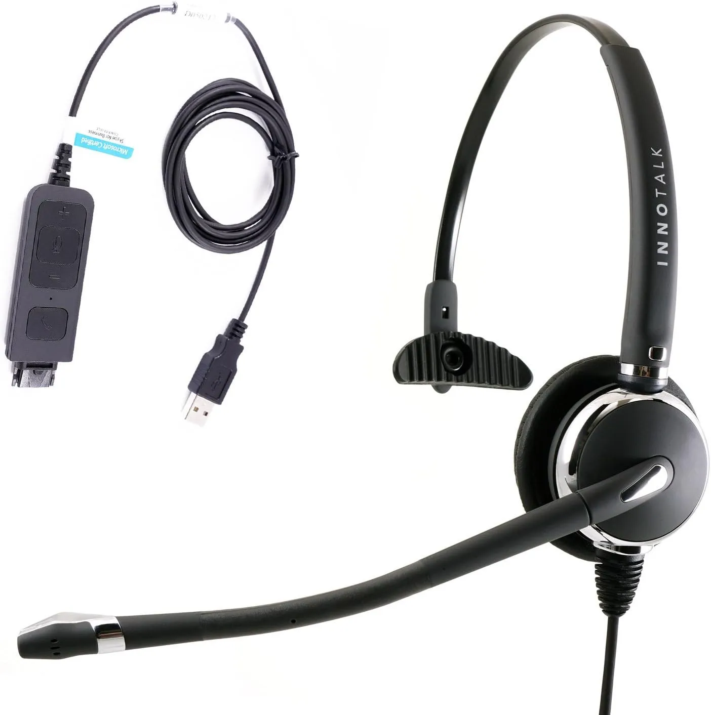 Call Center Noise Cancelling mic with Headset, Plug and Play USB voip Headphones for MS Lync, Skype, 3CX, Bria X-Lite softphone Headset Compatible with Plantronics Headset Quick Disconnect.