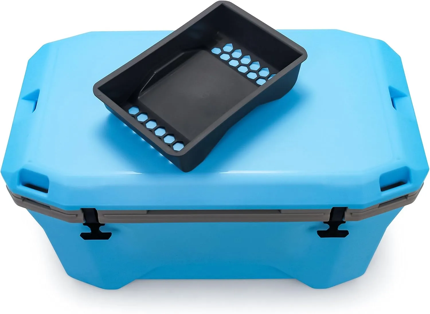 Camco Currituck Cyan Blue and Gray 30 Quart Cooler - Rugged Exterior Made for Camping, Hunting, Fishing and Tailgating - Comes with Cooler Basket (51712)