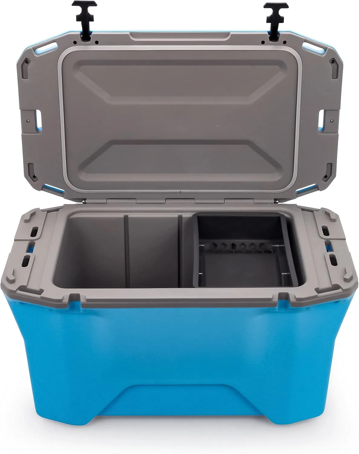 Camco Currituck Cyan Blue and Gray 30 Quart Cooler - Rugged Exterior Made for Camping, Hunting, Fishing and Tailgating - Comes with Cooler Basket (51712)