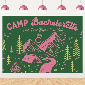 Camp Bachelorette Party Decor 7*5ft Pink Green Backdrop Last Trail Before The Veil Banner Hiking Camp Bachelorette Party Supplies Bachelorette Banner for Wedding Bridal Shower Bunting Party