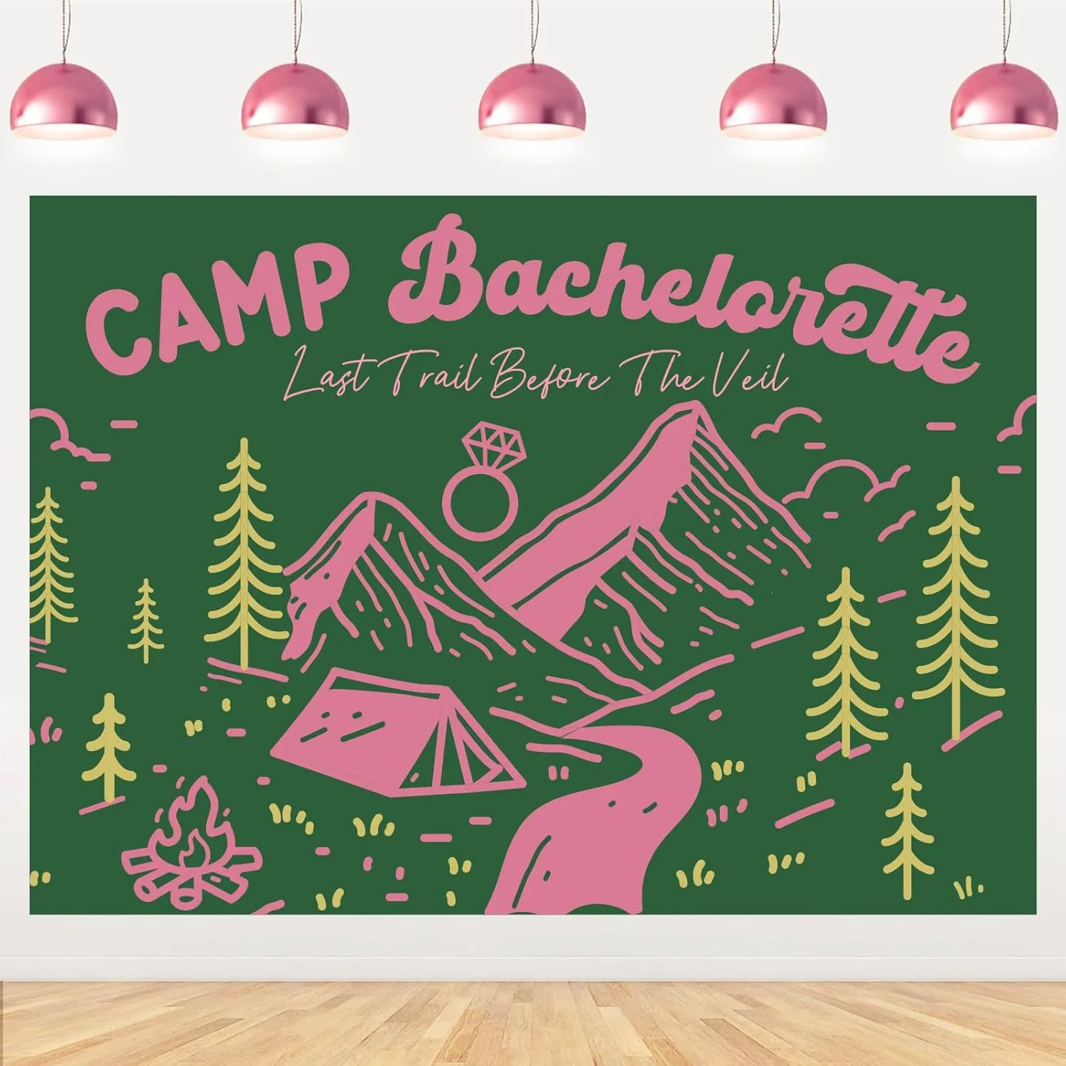 Camp Bachelorette Party Decor 7*5ft Pink Green Backdrop Last Trail Before The Veil Banner Hiking Camp Bachelorette Party Supplies Bachelorette Banner for Wedding Bridal Shower Bunting Party