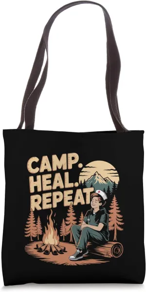 Camp Heal Repeat Nurse – Relaxing Outdoor Funny Gift Tote Bag