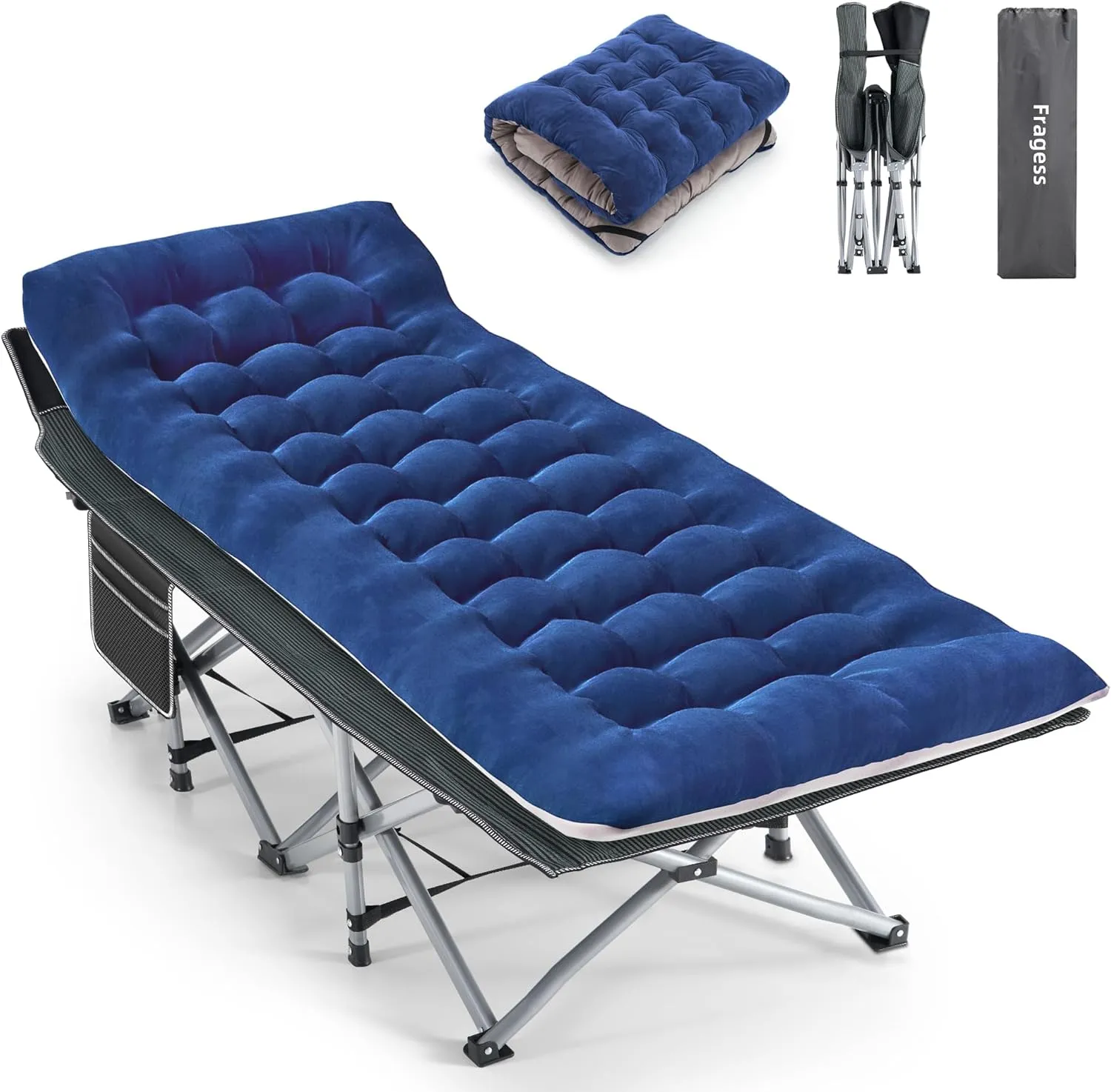 Camping Cot, Sleeping Cots for Adults, Portable Camping cots with Mattress, Pillow and Carry Bag, 1200D Double Layer Oxford, 600 LBS Weight Capacity Cots for Sleeping (Blue)