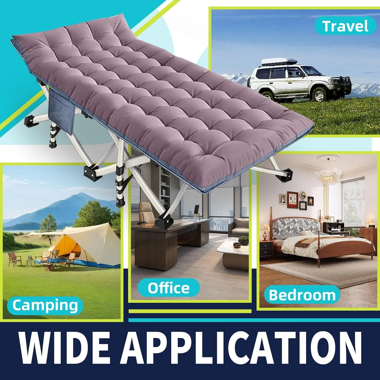 Camping Cot with Mattress Oversize Width XXL Folding Cot Heavy Duty Comfortable Cots for Sleeping Guest Bed with Carry Bag Portable Easy to Set-up for Home Travel Outdoor 79" x 32" x 18"