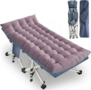 Camping Cot with Mattress Oversize Width XXL Folding Cot Heavy Duty Comfortable Cots for Sleeping Guest Bed with Carry Bag Portable Easy to Set-up for Home Travel Outdoor 79" x 32" x 18"