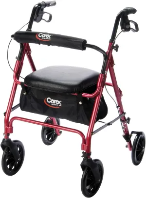 Carex Rollator Walker with Seat - Height Adjustable Adult Walker with Seat and Wheels, - Supports up to 250 lbs 1 Count (Pack of 1)