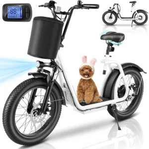 Caroma Electric Scooter Adults 20"X3" Fat Tire, 20 MPH Top Speed & 30 Miles Range, Peak 819W Off-Road E Scooter w/Adjustable Seat & Detachable Basket, Foldable Ebike w/Shock Absorption for Commuting