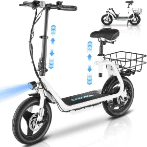 Caroma Peak 1200W Electric Scooter with Seat 14" Tire, 30 Miles Range 20MPH Max Speed, Foldable Electric Scooter for Adults 300 LBS Max Load