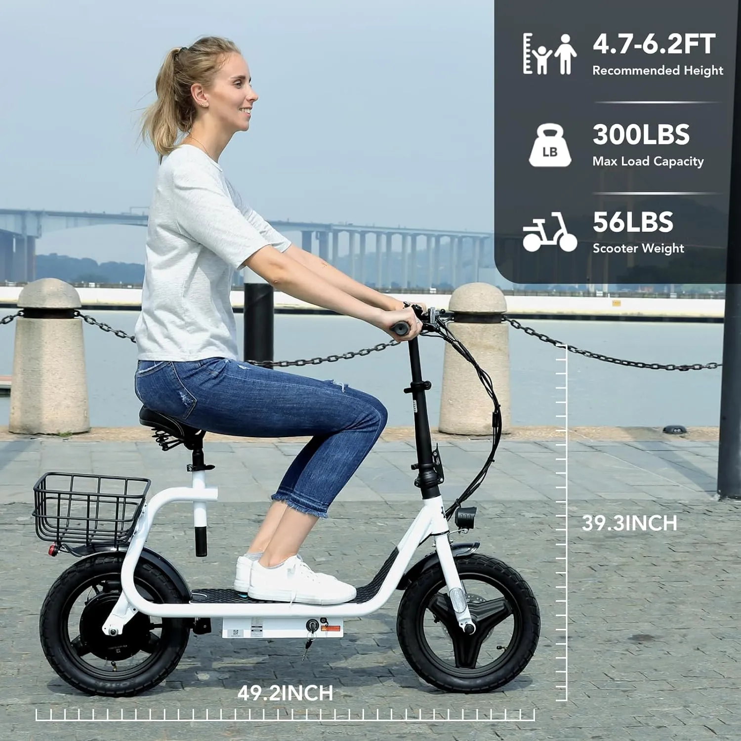 Caroma Peak 1200W Electric Scooter with Seat 14" Tire, 30 Miles Range 20MPH Max Speed, Foldable Electric Scooter for Adults 300 LBS Max Load