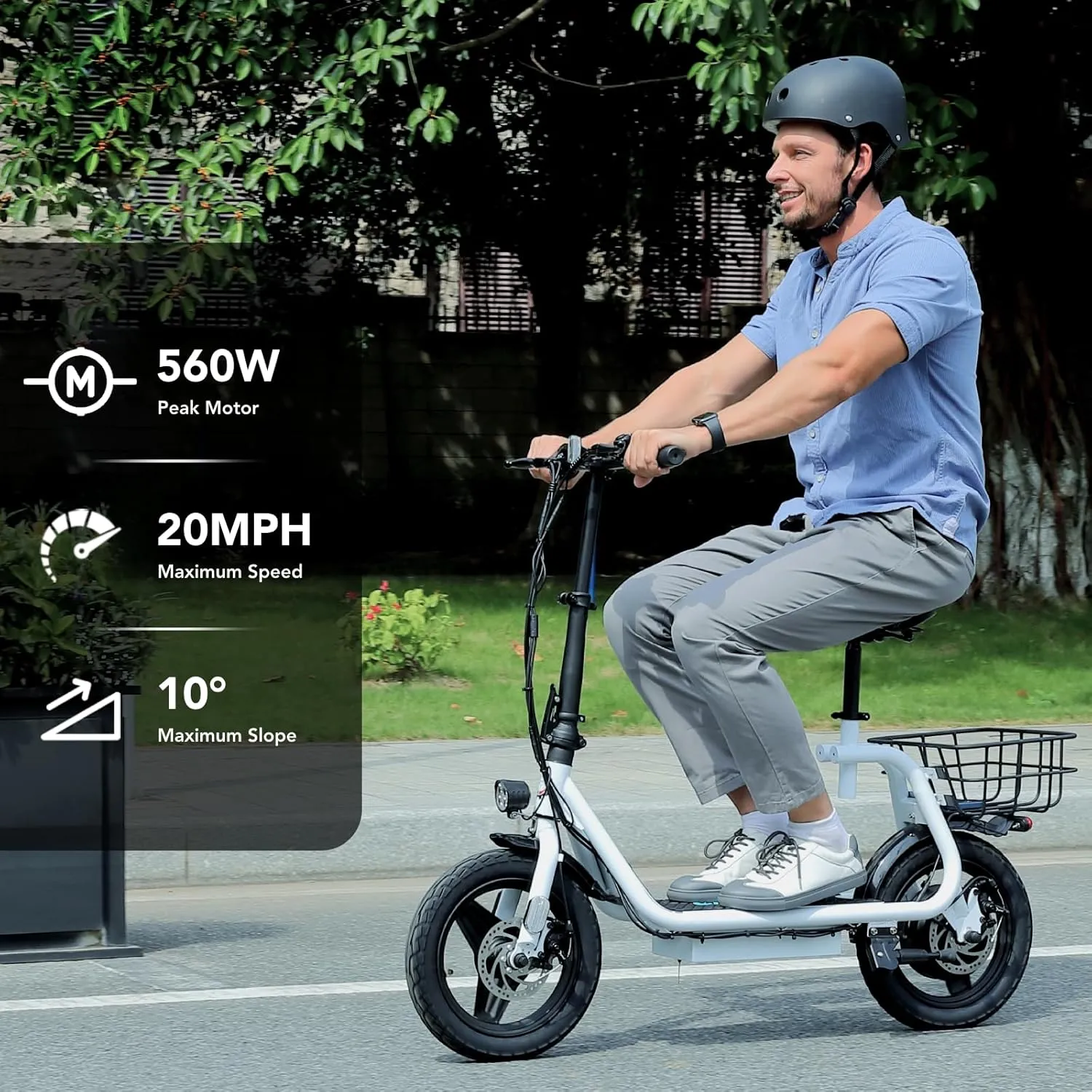 Caroma Peak 1200W Electric Scooter with Seat 14" Tire, 30 Miles Range 20MPH Max Speed, Foldable Electric Scooter for Adults 300 LBS Max Load
