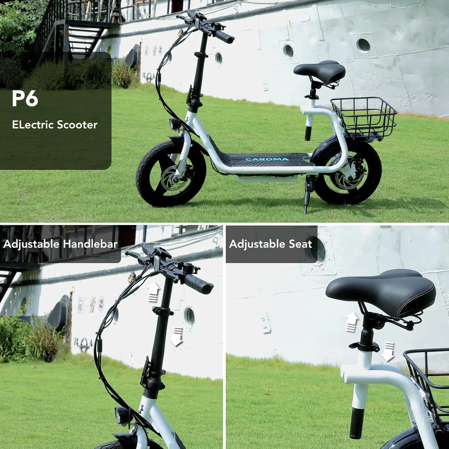 Caroma Peak 1200W Electric Scooter with Seat 14" Tire, 30 Miles Range 20MPH Max Speed, Foldable Electric Scooter for Adults 300 LBS Max Load