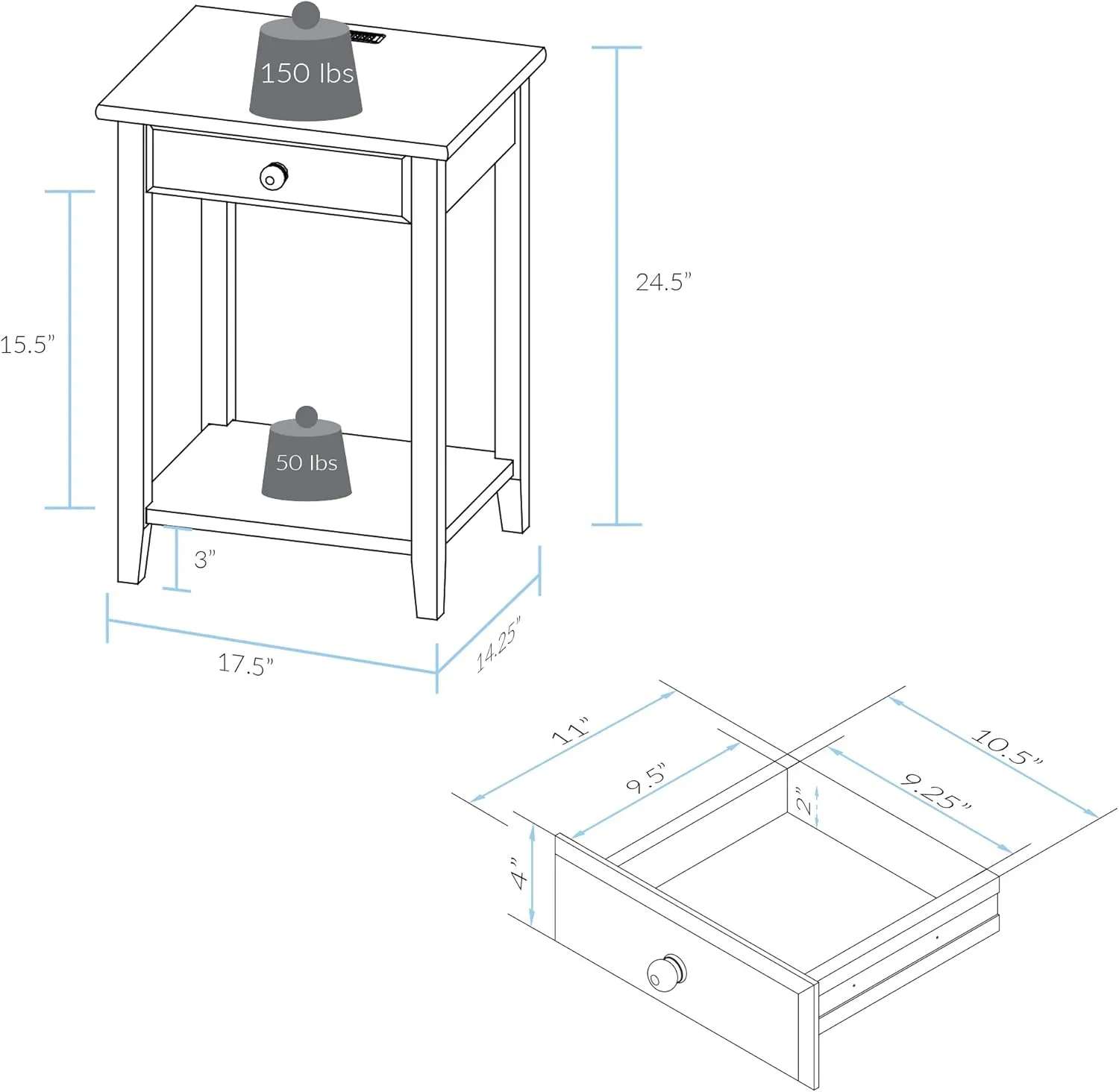Casual Home USB Port Nightstand, Warm Brown (New)