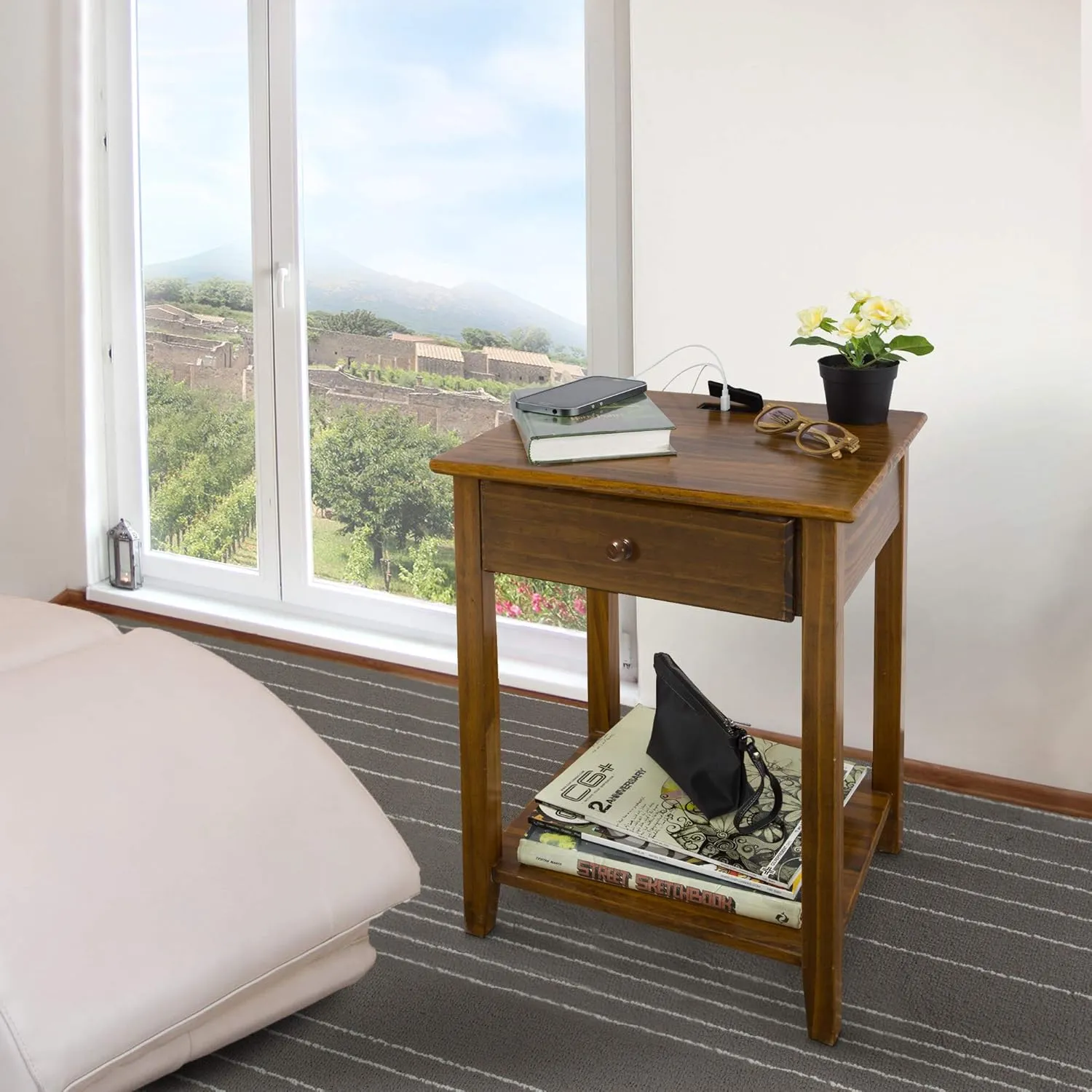 Casual Home USB Port Nightstand, Warm Brown (New)