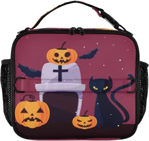 Cat Pumpkins Halloween Lunch Box Black Night Tomb Meal Tote Kids Lunch Bag Insulated Reusable Cooler Soft Shoulder Bag Mini Cooling Back to School