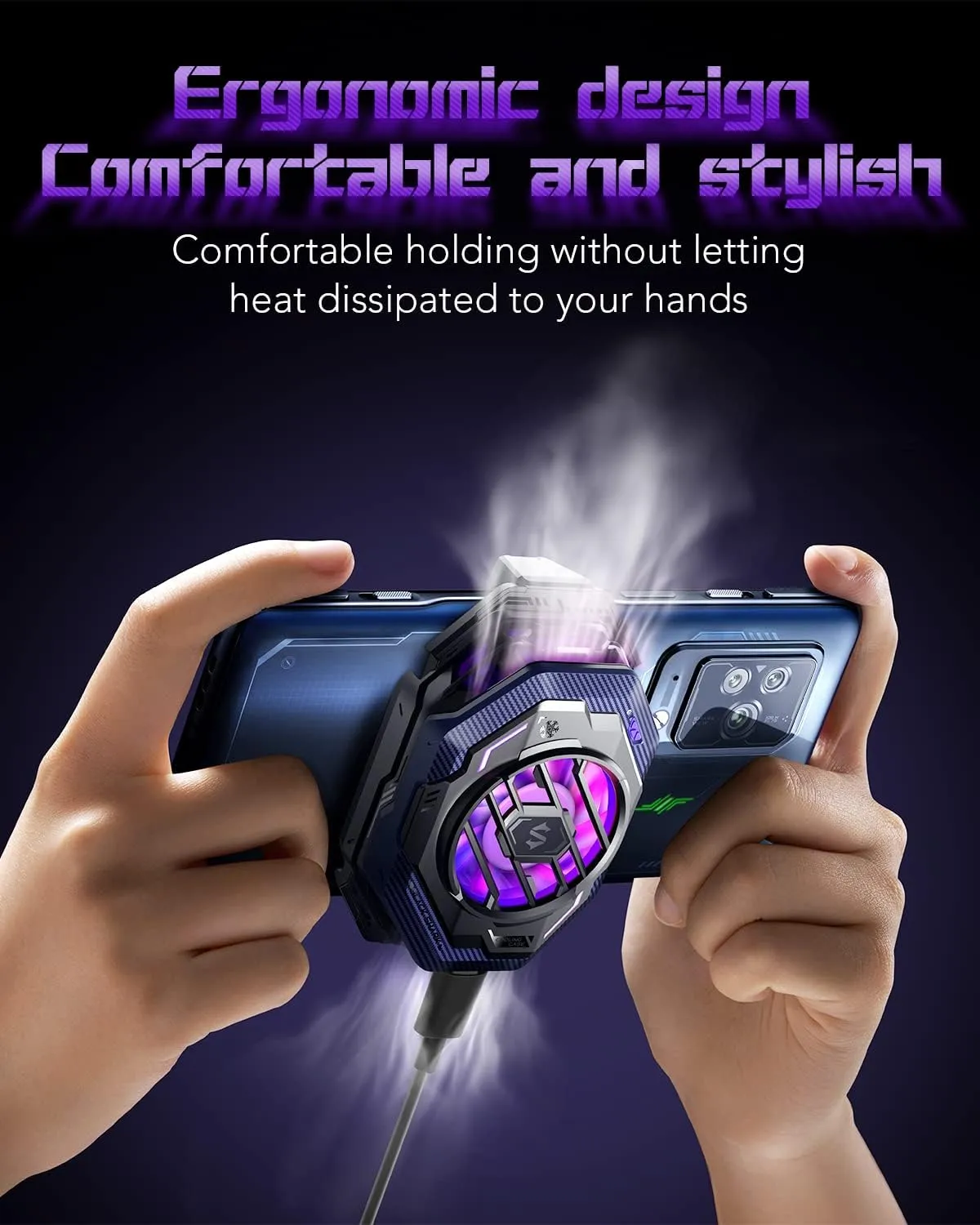 Cell Phone Cooler Black Shark Fun Cooler 3Pro, Cellphone Radiator with Sleep Timer/Fan Speed Settings for 2.63-3.46 inches iOS/Android Semiconductor Heatsink Cooling (Purple)