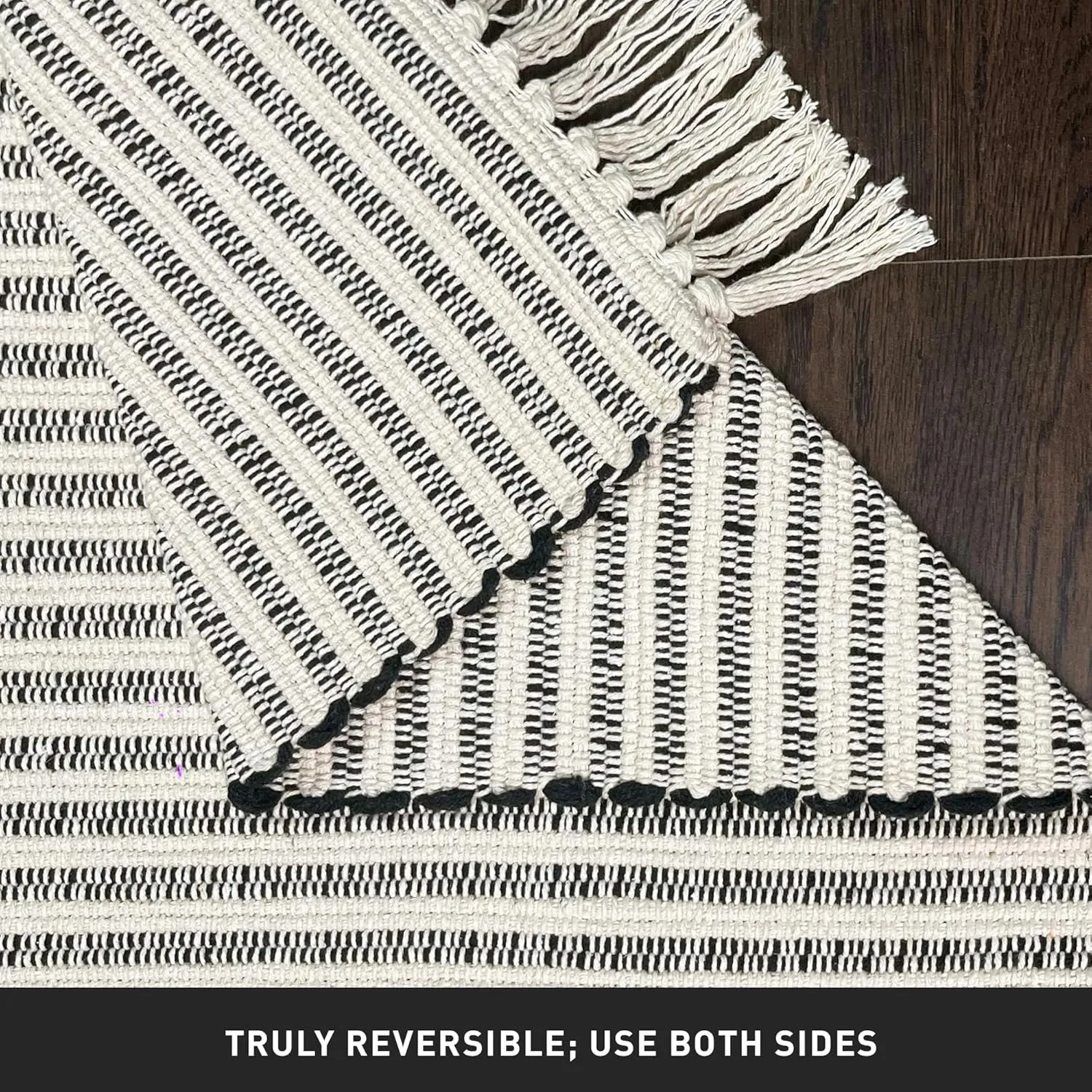 Chardin home Black & Ivory Providence Throw Rug 2x6 feet |Hand Woven Farmhouse Rug | Great in Kitchens entryways doormats Bathrooms Meditation Mat | Machine Washable & Reversible Cotton Rug