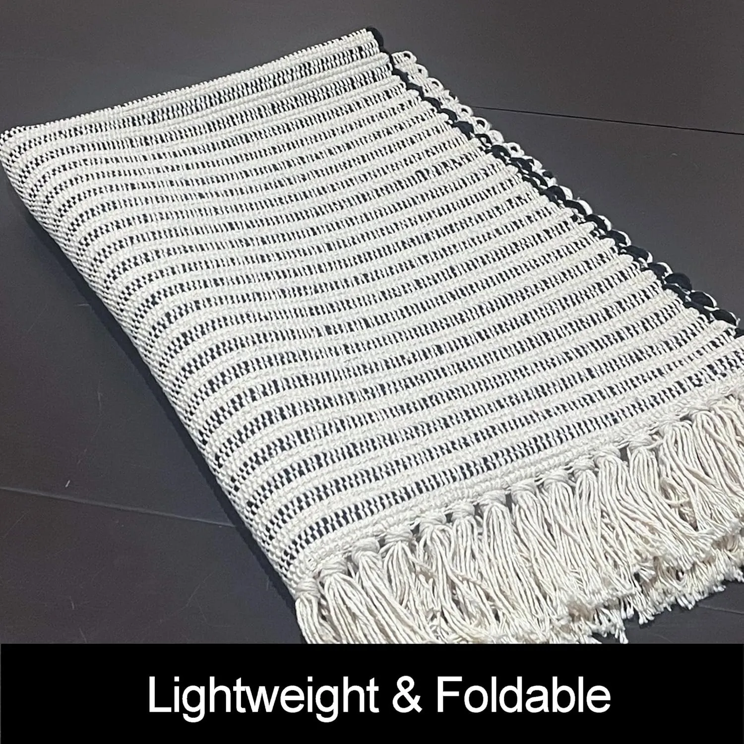 Chardin home Black & Ivory Providence Throw Rug 2x6 feet |Hand Woven Farmhouse Rug | Great in Kitchens entryways doormats Bathrooms Meditation Mat | Machine Washable & Reversible Cotton Rug