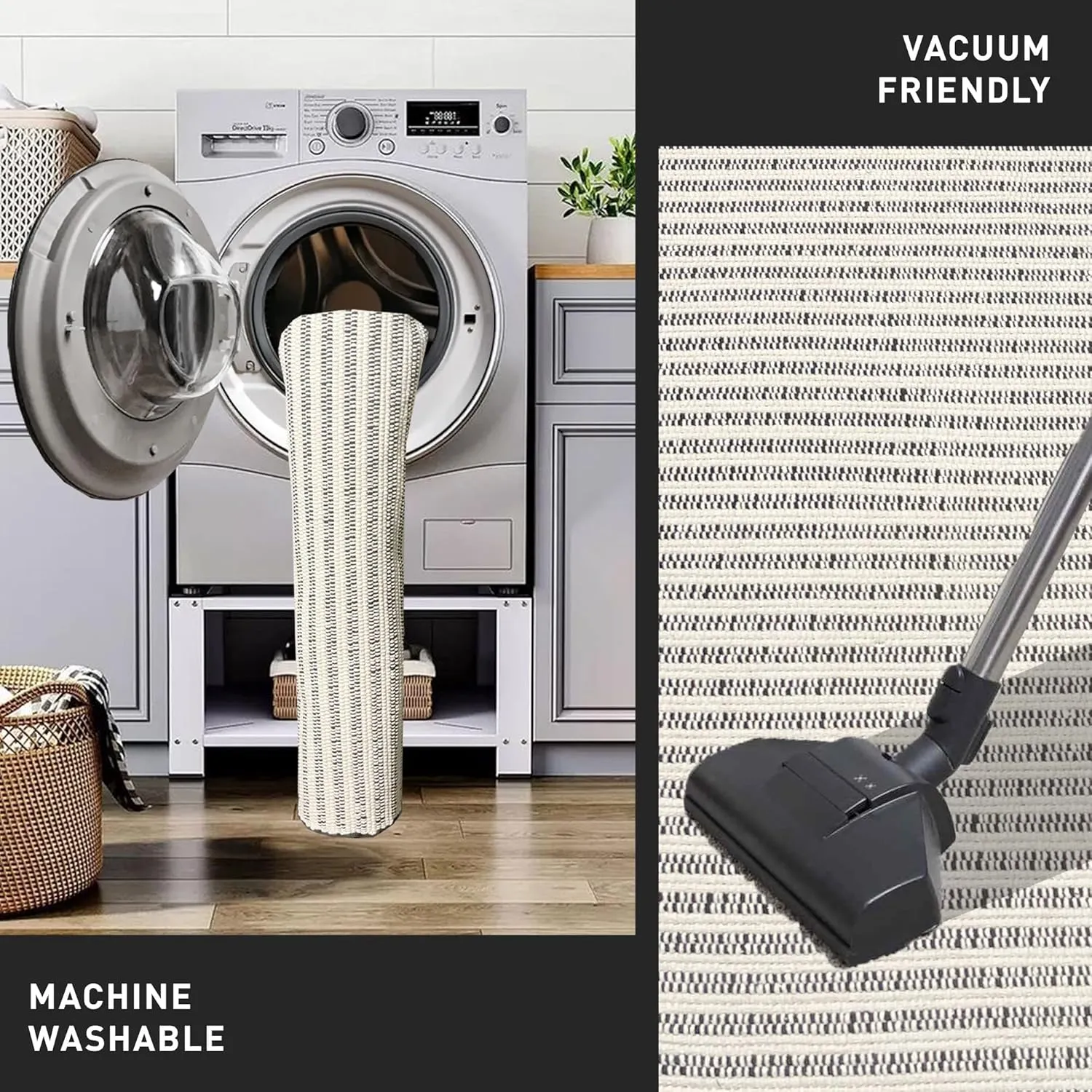 Chardin home Black & Ivory Providence Throw Rug 2x6 feet |Hand Woven Farmhouse Rug | Great in Kitchens entryways doormats Bathrooms Meditation Mat | Machine Washable & Reversible Cotton Rug