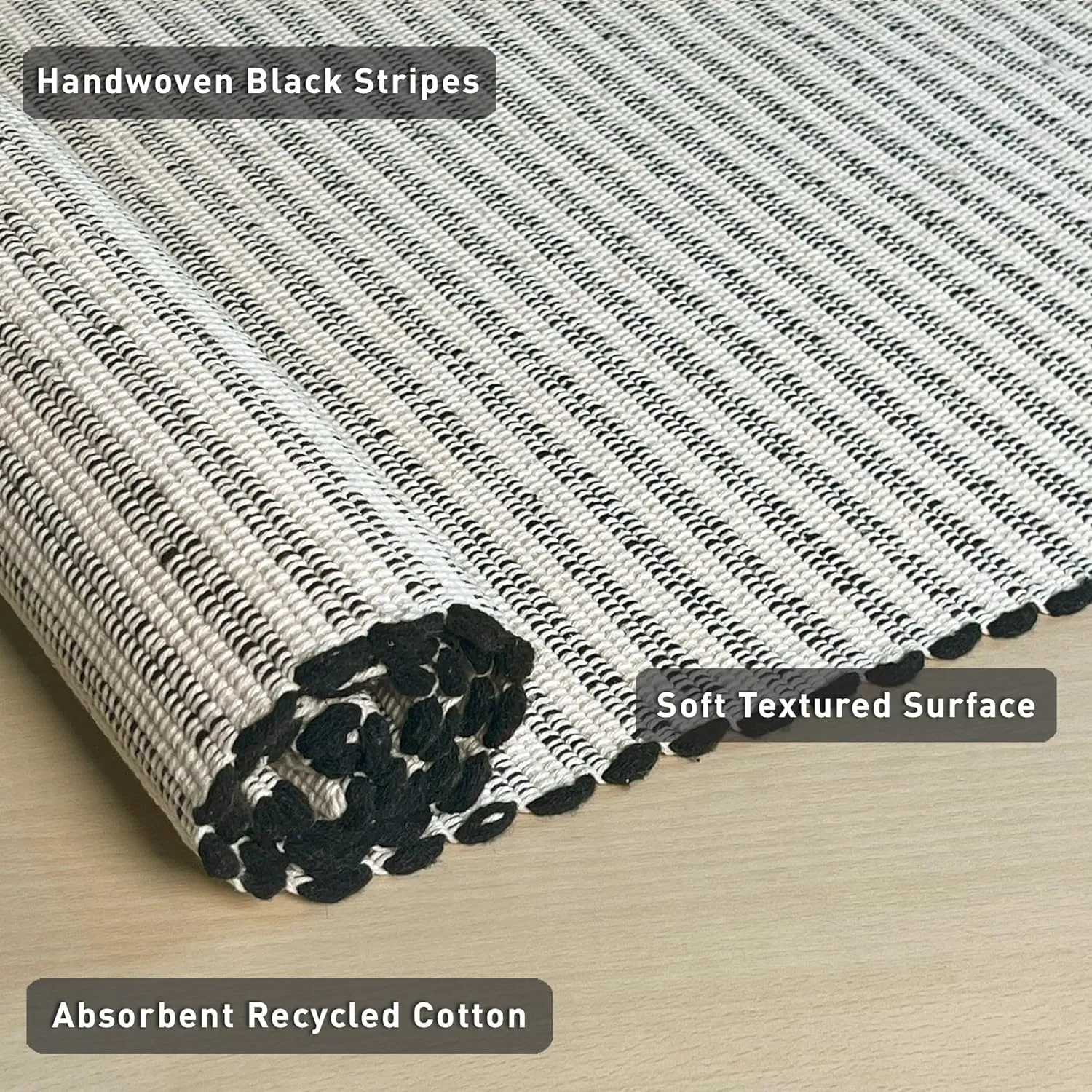 Chardin home Black & Ivory Providence Throw Rug 2x6 feet |Hand Woven Farmhouse Rug | Great in Kitchens entryways doormats Bathrooms Meditation Mat | Machine Washable & Reversible Cotton Rug