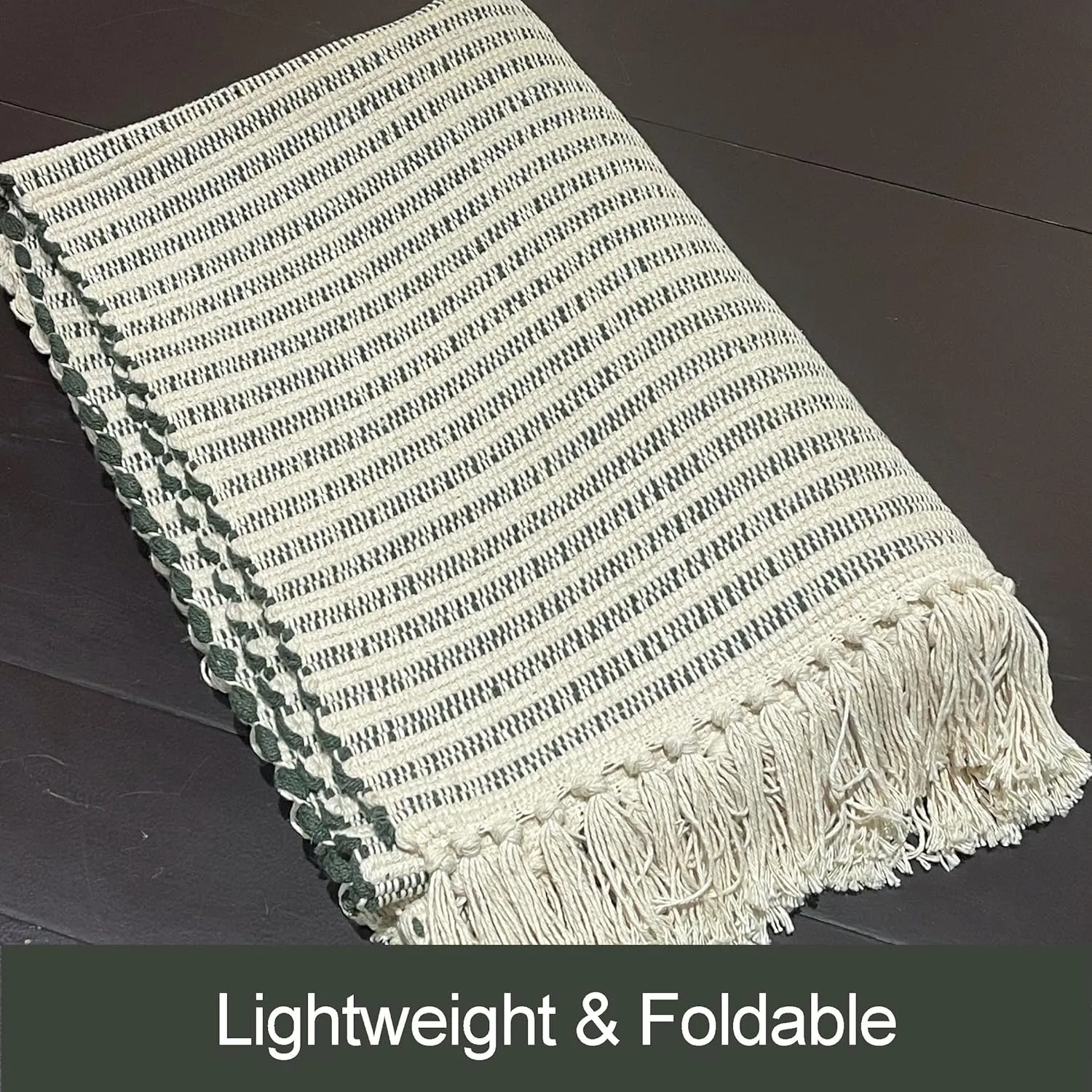 Chardin Home Grey & Ivory Providence Throw, 2x6 Feet | Hand Woven Farmhouse, Great in Kitchens Entryways Doormats Bathrooms Meditation Mat | Machine washable & Reversible Cotton