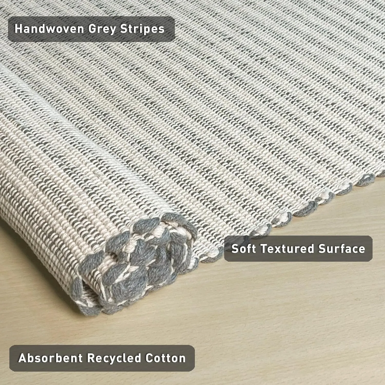 Chardin Home Grey & Ivory Providence Throw, 2x6 Feet | Hand Woven Farmhouse, Great in Kitchens Entryways Doormats Bathrooms Meditation Mat | Machine washable & Reversible Cotton