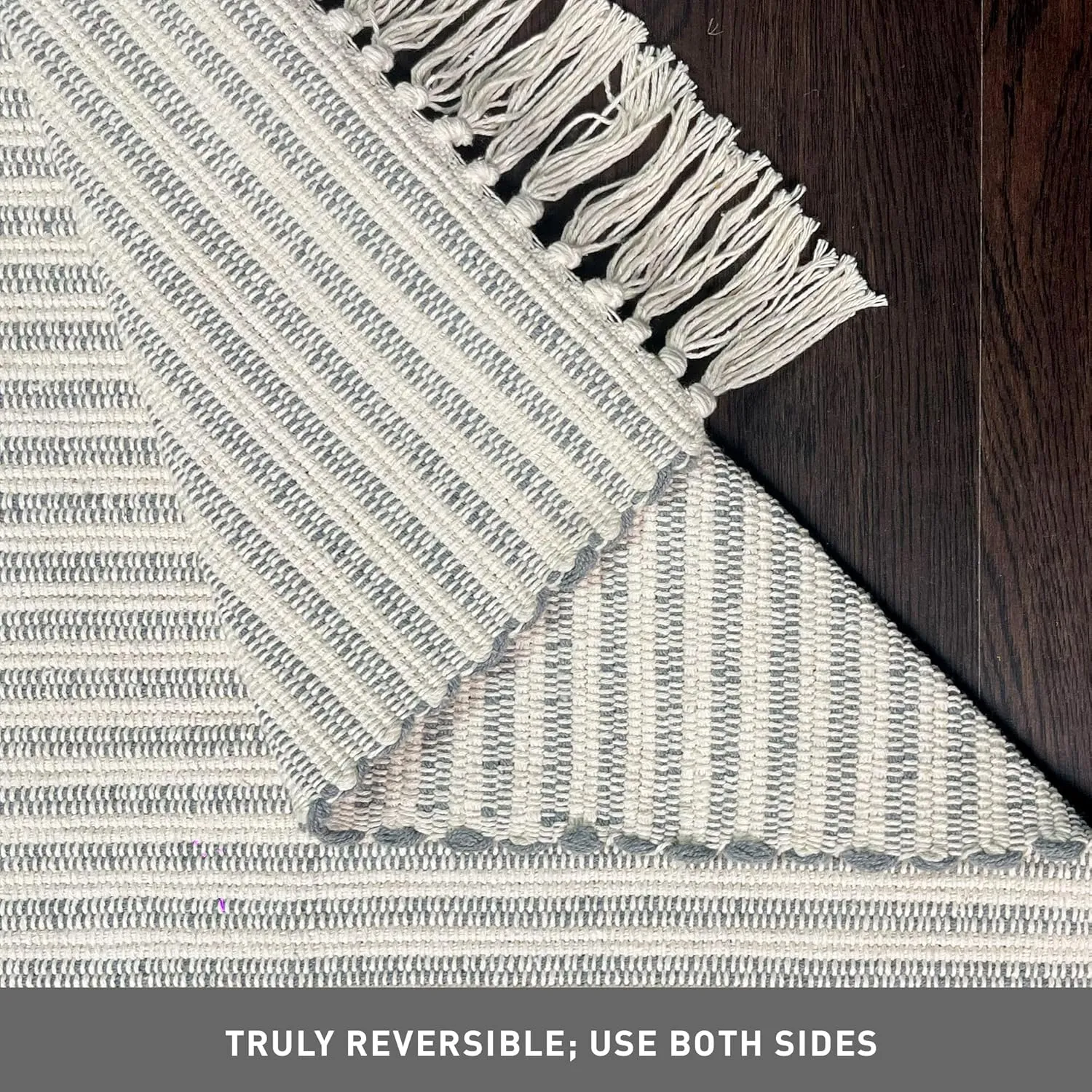 Chardin Home Grey & Ivory Providence Throw, 2x6 Feet | Hand Woven Farmhouse, Great in Kitchens Entryways Doormats Bathrooms Meditation Mat | Machine washable & Reversible Cotton