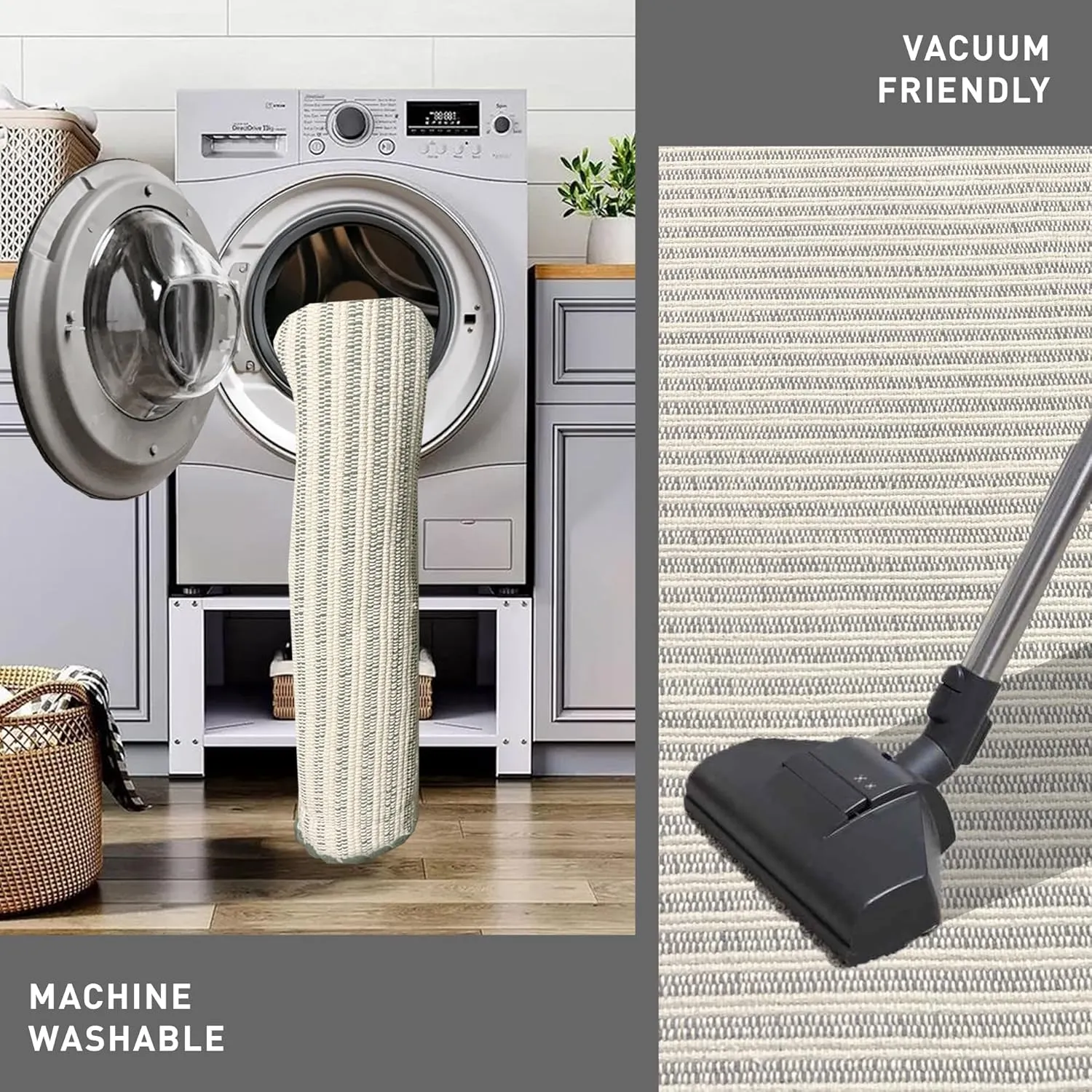 Chardin Home Grey & Ivory Providence Throw, 2x6 Feet | Hand Woven Farmhouse, Great in Kitchens Entryways Doormats Bathrooms Meditation Mat | Machine washable & Reversible Cotton