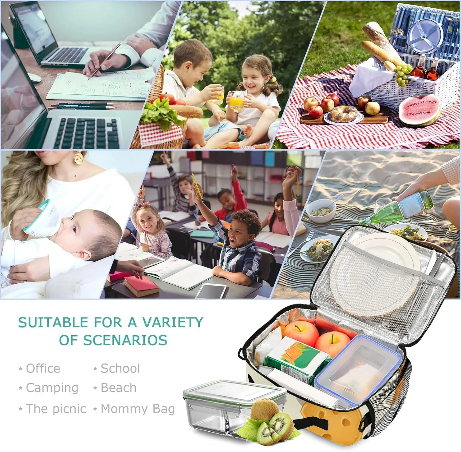 Cheese Kids Lunch Bag, Reusable Childish Lunch Box for Boys Girls, Insulated Cooler Bag Lunch Tote Bag with Shoulder Strap for School Office Picnic Travel